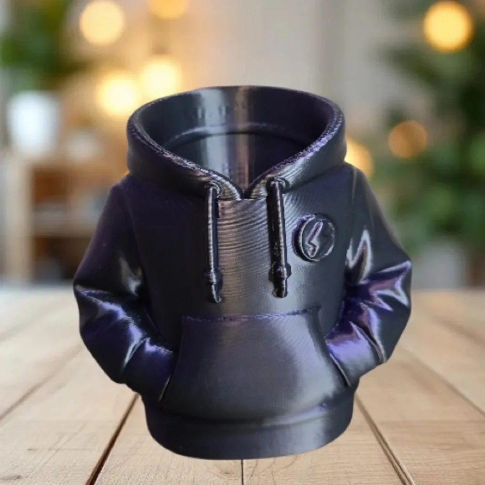Novelty Hoodie Pen Holder – Iridescent Purple Desk Organizer